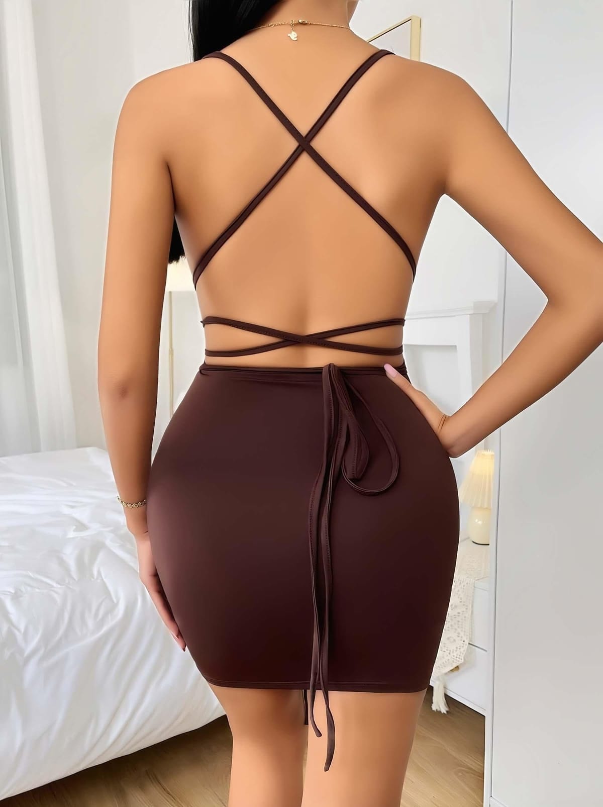 Ruselin Kahverengi Şık Dantel Fantezi Kostüm Ruselin 5032 - Görsel 4