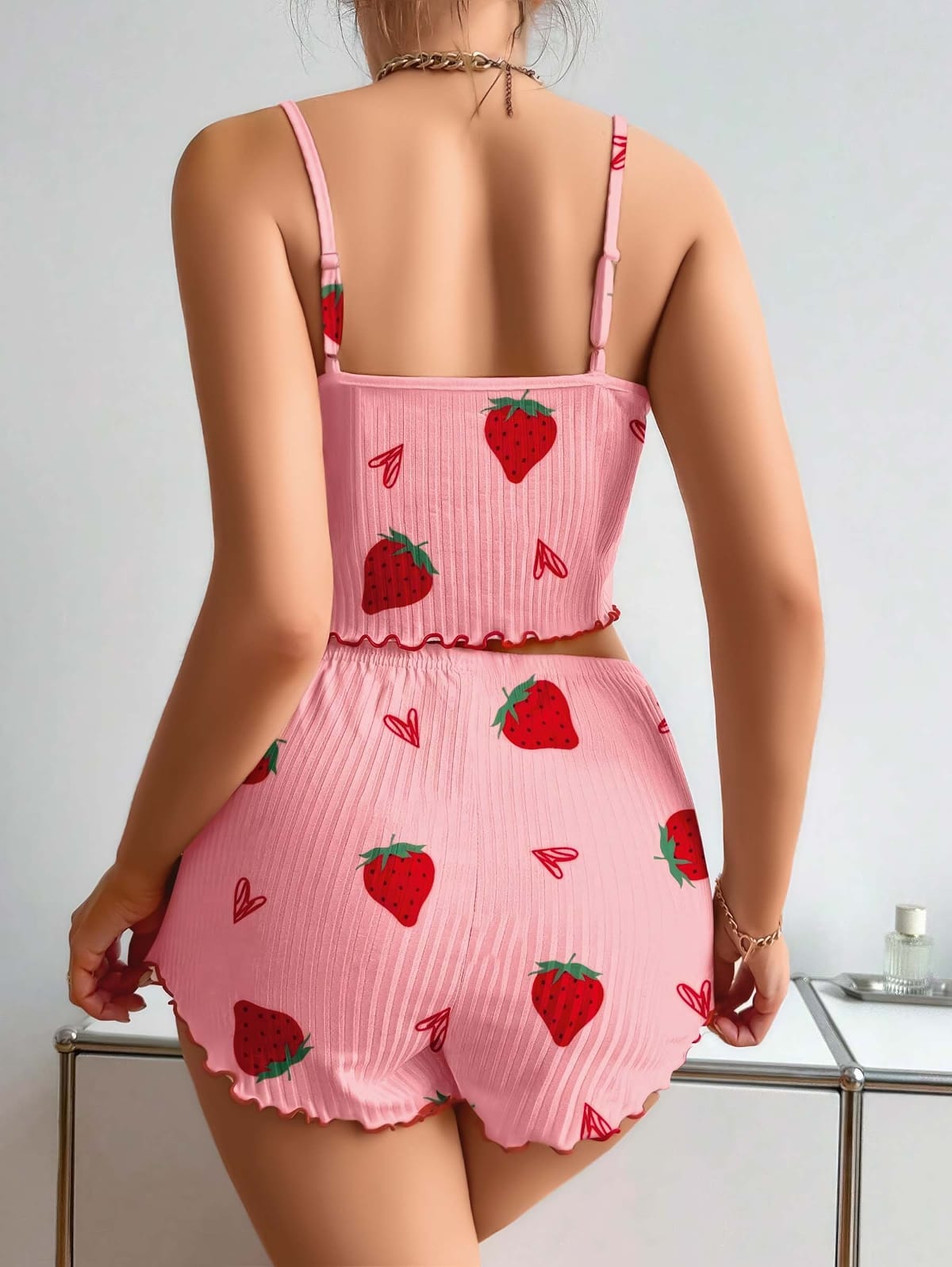 Dantel Detaylı Leopar Desenli Askılı Şort Takım Lily Bianca 13021 - Pembe