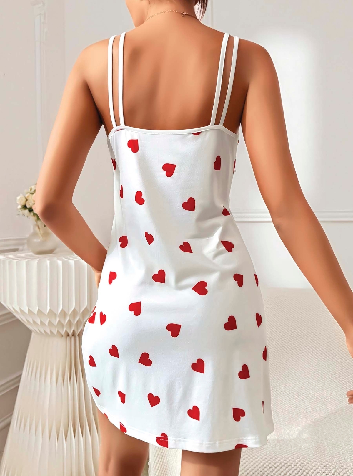 Kalpli Çift Askılı Penye Kısa Kadın Gecelik Lily Bianca 13055 - Beyaz