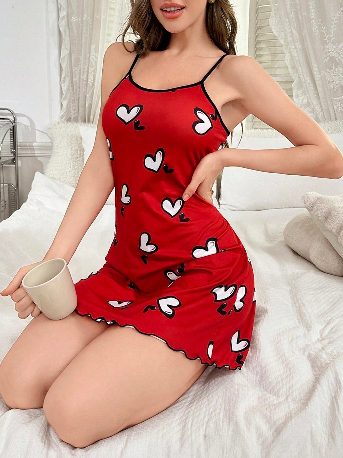 Kalpli İnce Askılı Kırmızı Gecelik Ruselin 5063 - Kırmızı