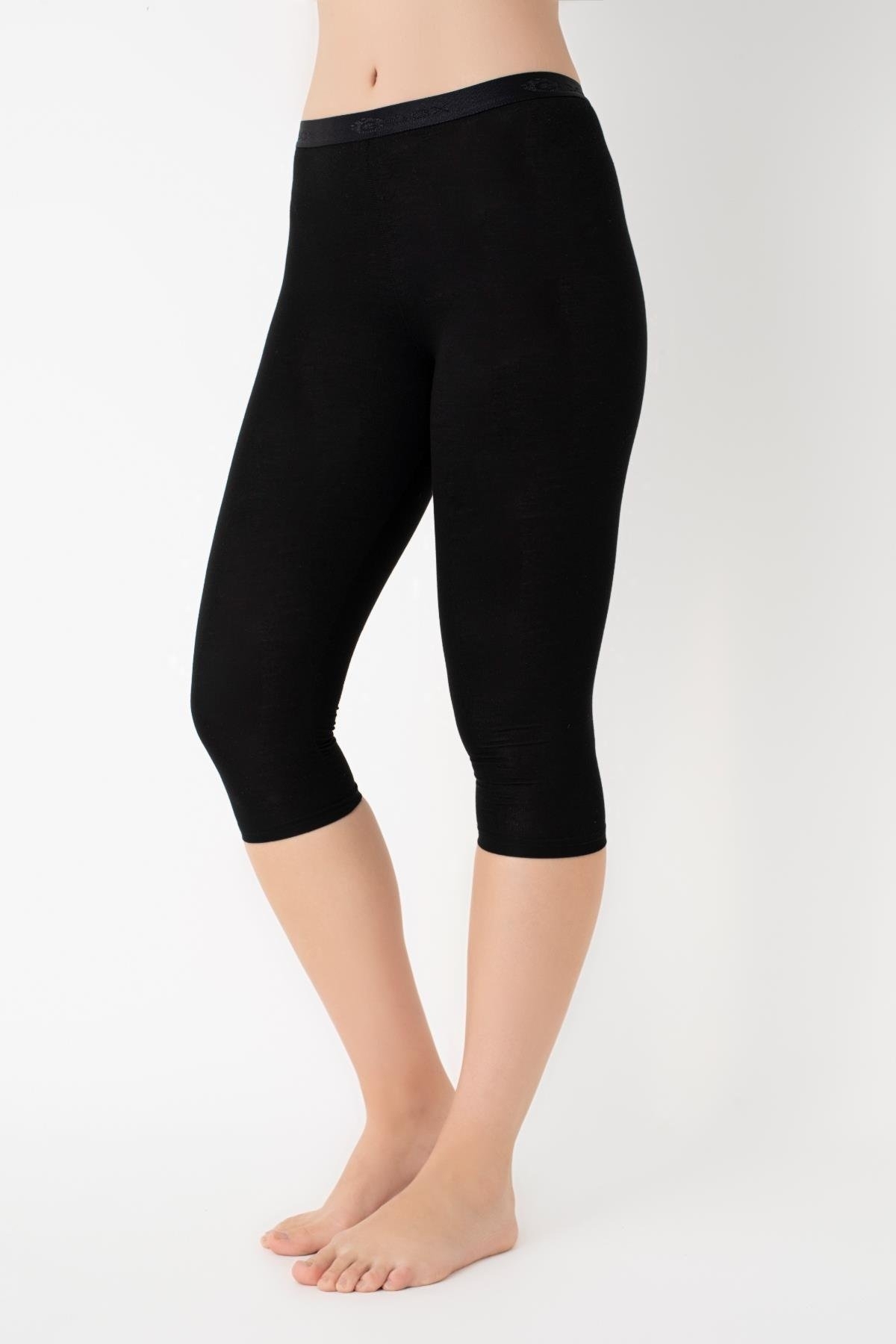 Yüksek Bel Lastikli Kapri Kadın Tayt G-Box 900 - Siyah