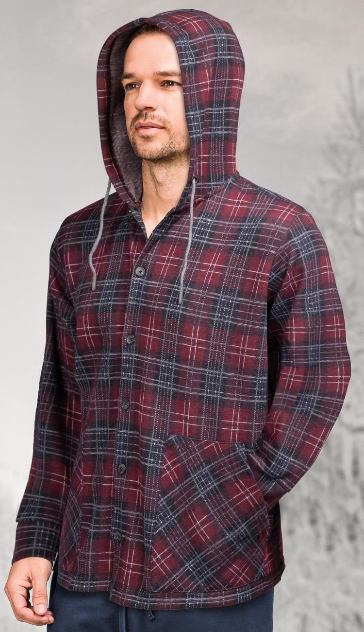 Kapüşonlu Uzun Kollu Cepli Erkek Gömlek Pamuklu Doreanse 4616 - Bordo