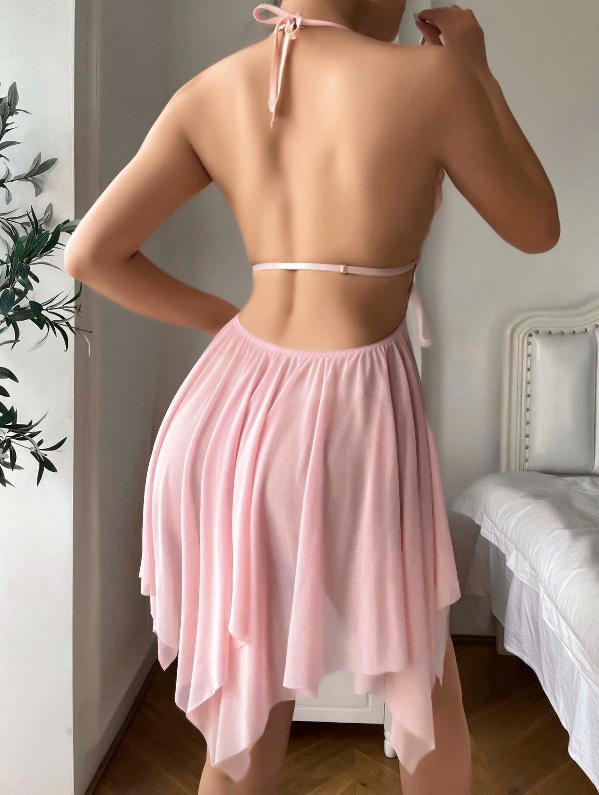 Şeffaf Leopar Desenli Tek Parça Body Lily Bianca 196 - Pembe