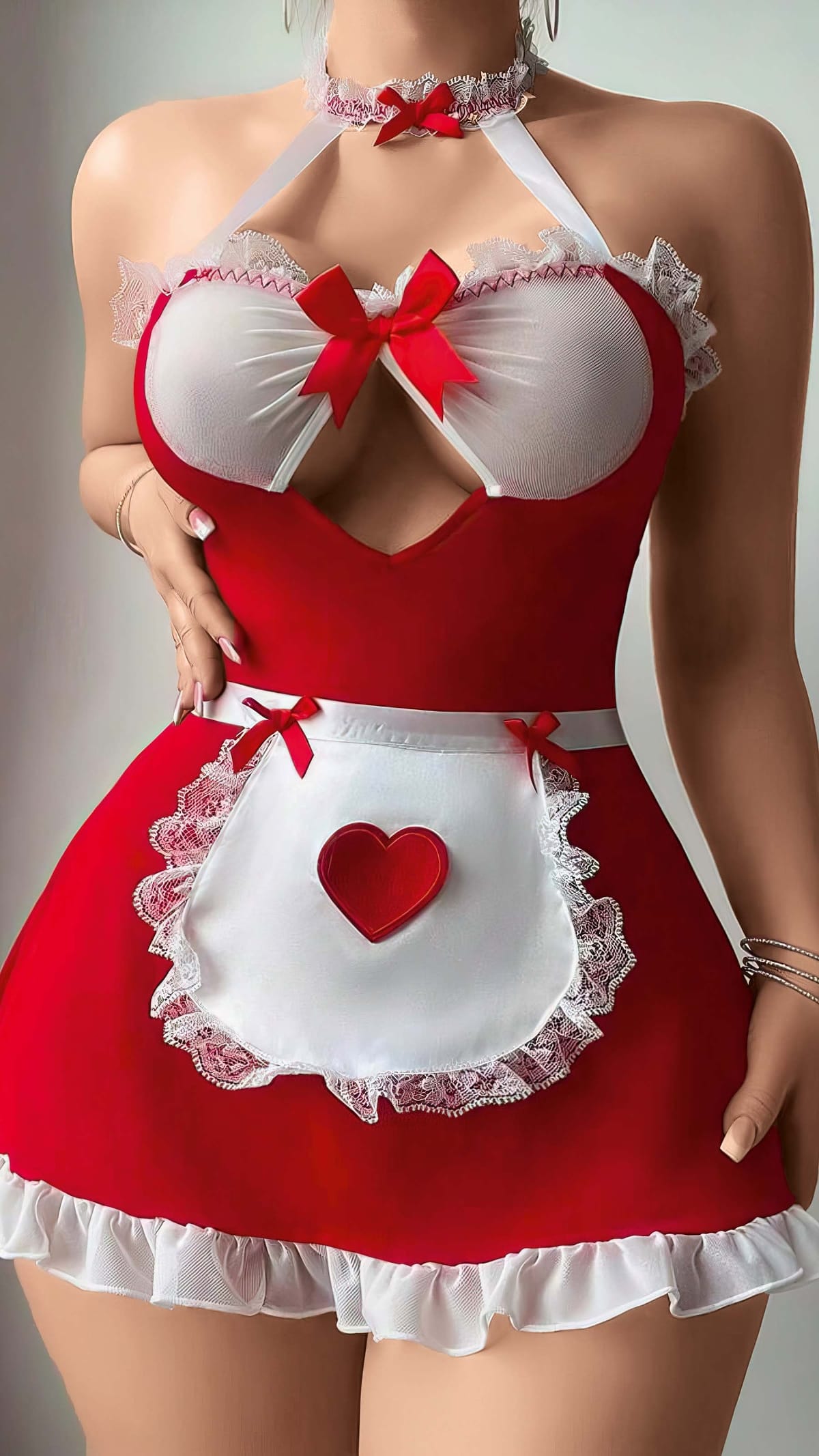 Kırmızı Fırfırlı Fransız Kostüm Lily Bianca 151 - Kırmızı