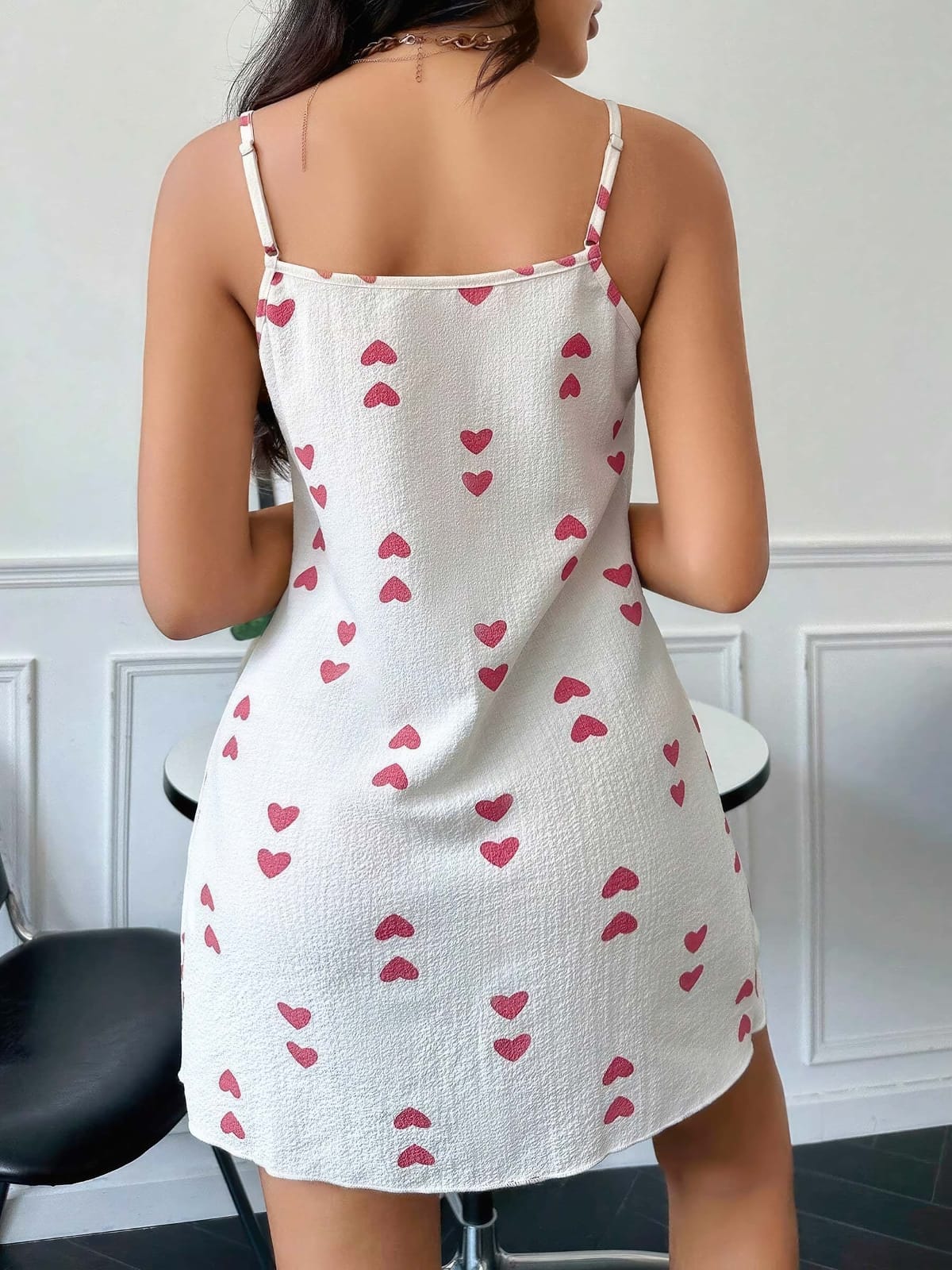 Kalp Desenli Askılı Gecelik Beyaz Lily Bianca 13030 - Beyaz