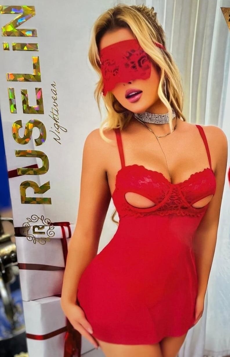 Şeffaf Dantel Detaylı Body Ruselin 2180 - Kırmızı