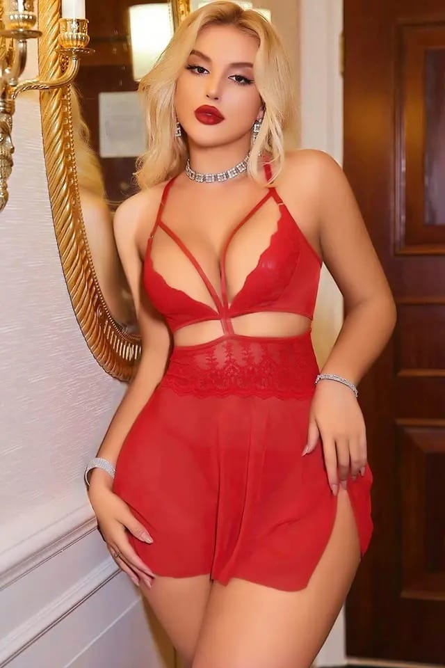 Kırmızı Şeffaf Dantel Tek Parça Body Ruselin 2181 - Kırmızı