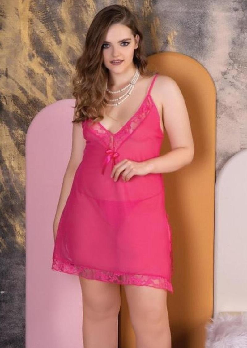 Şeffaf Dantel Tek Parça Body İzabel 4013 - Fuşya