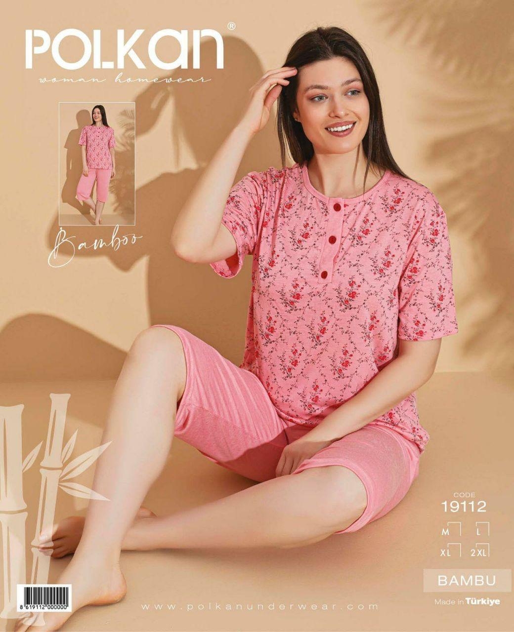 Kısa Kollu Kapri Pijama Takım Çiçek Desenli Polkan 19112 - Pembe