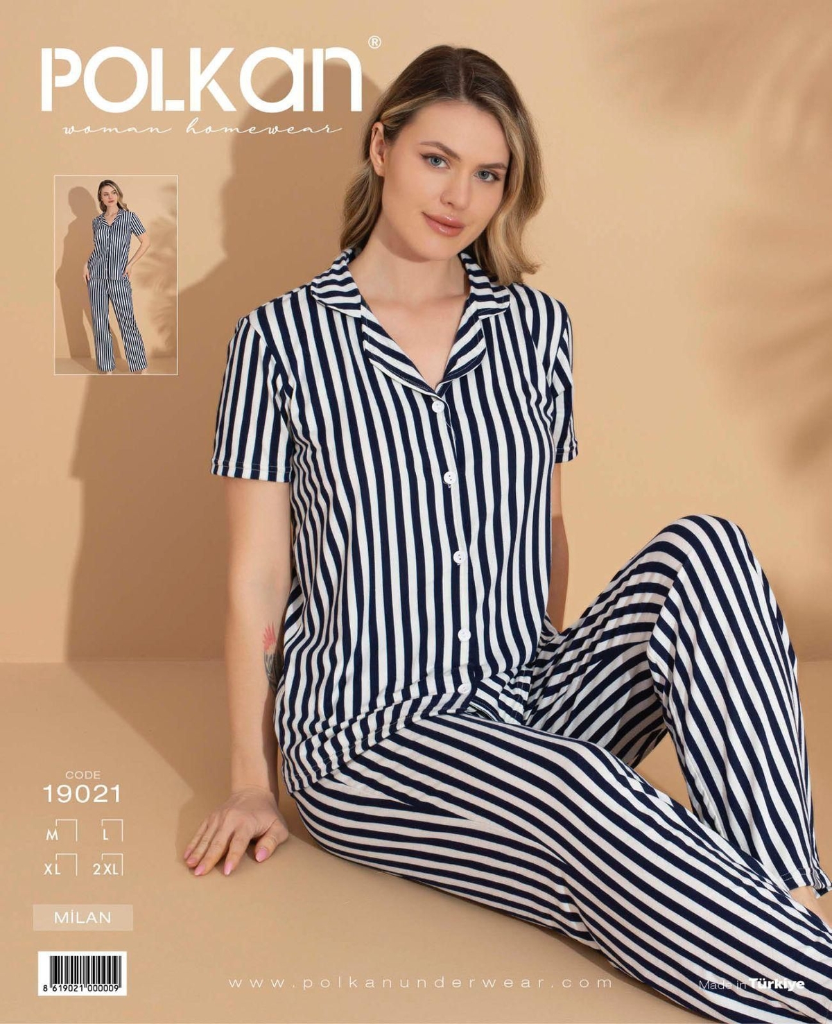 Viskon Kısa Kollu Pijama Takım Polkan 19021 - Lacivert