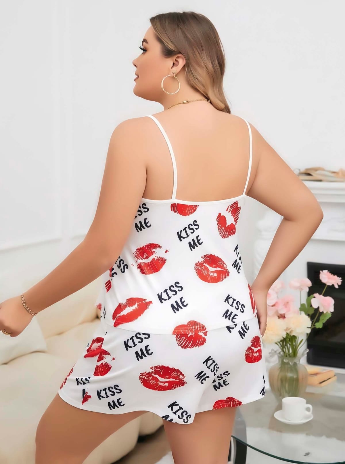 Büyük Beden Askılı Şort Pijama Takım Beyaz Lily Bianca 13068 - Beyaz