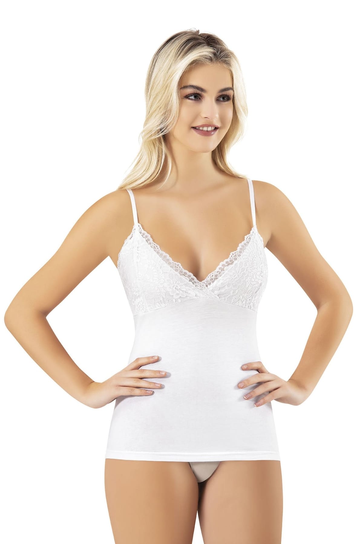 Esnek Pamuklu İnce Askılı Kadın Atlet Kota 6470 - Beyaz