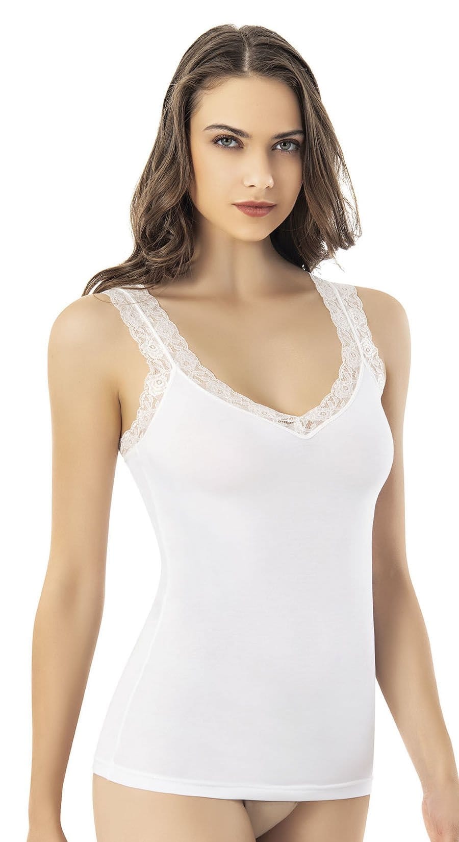 Dantelli Kalın Askılı Modal Kadın Atlet Kota 6606 - Beyaz