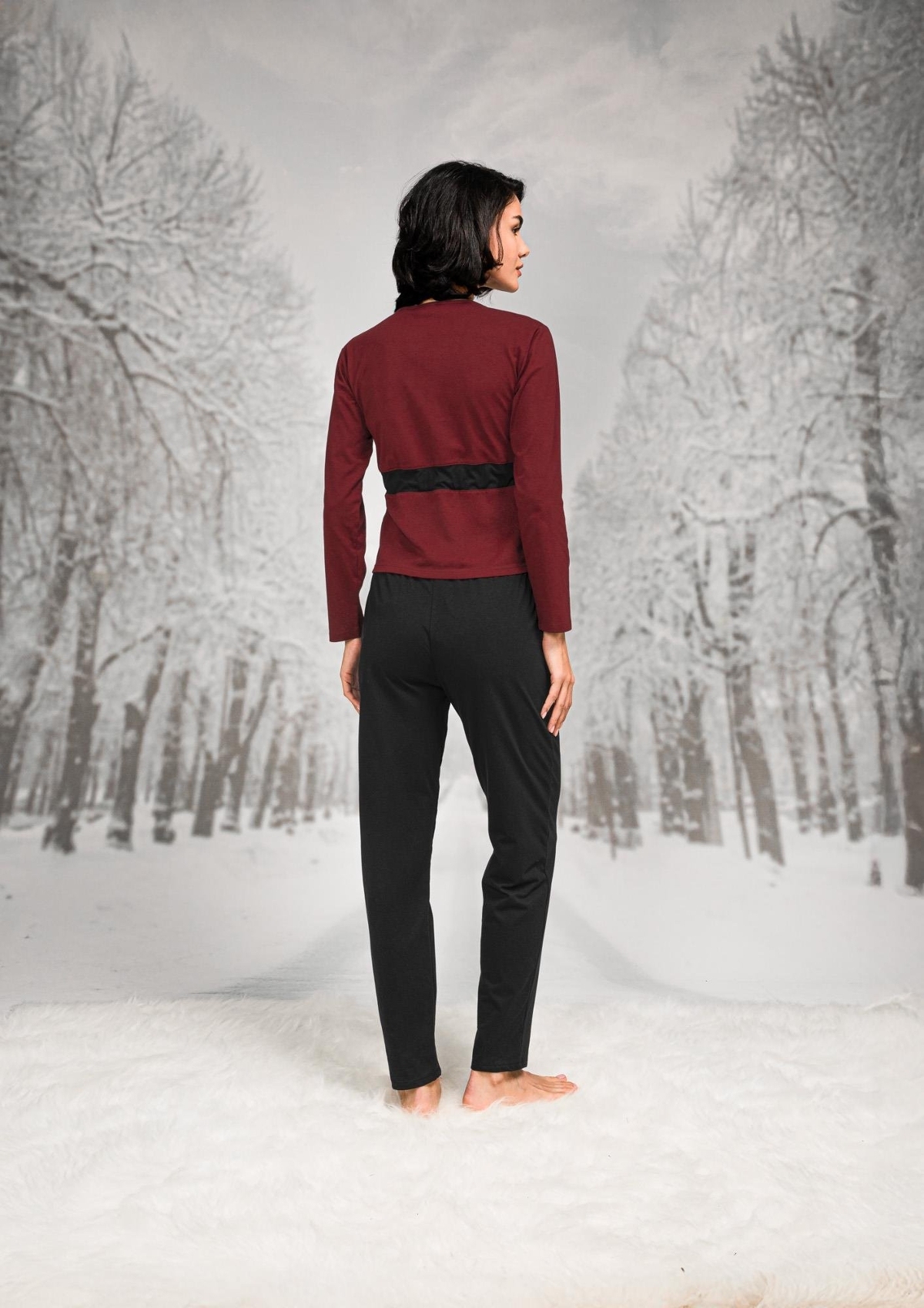 Pamuk ve Polyester Kuşaklı Lastikli T-shirt Pantolon Hırka Takım Doreanse 7136 - Siyah