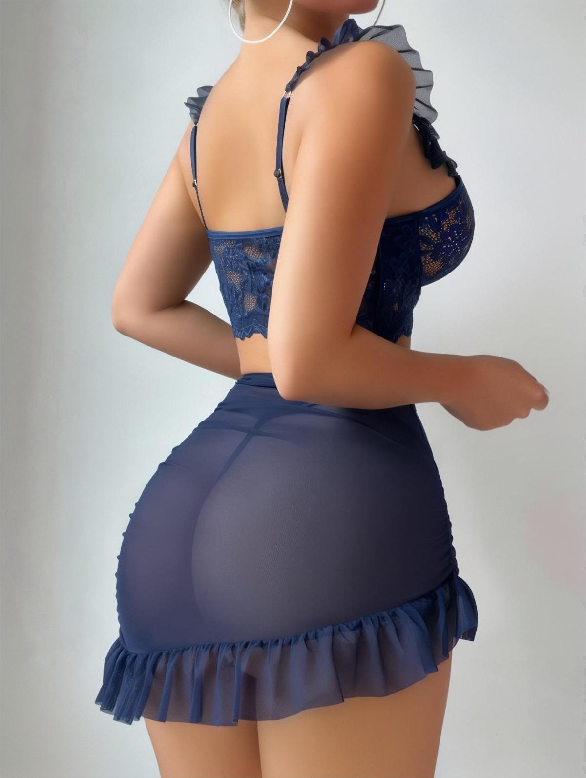 Lacivert Dantelli Tül Sütyen Etek Takım İzabel 13003 - Lacivert