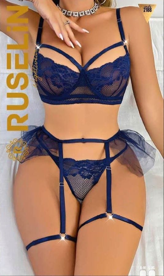 Dantel Detaylı İpli Jartiyer Takım Ruselin 2188 - Lacivert