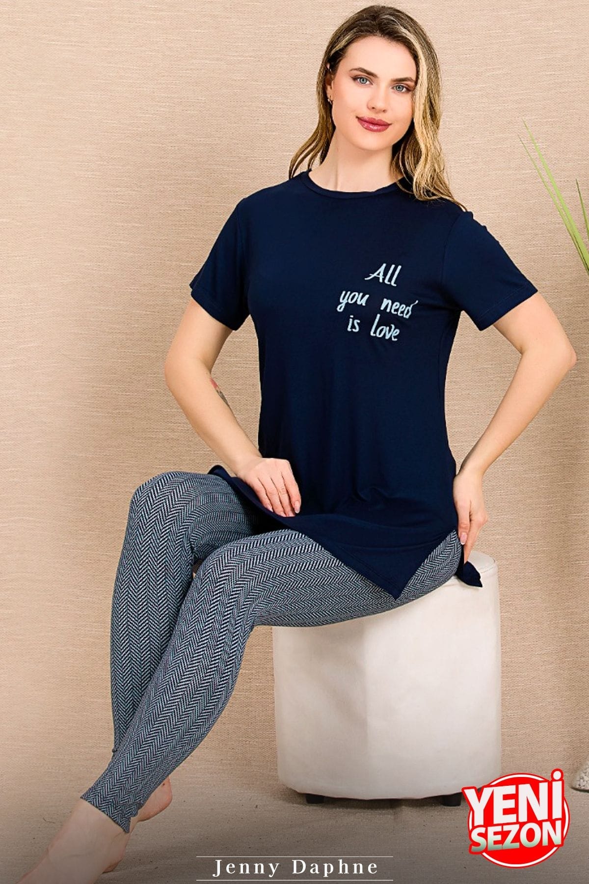 Lady Penye Kumaşlı Rahat Kesim Tayt Pijama Takımı Lady 12493 - Görsel 3