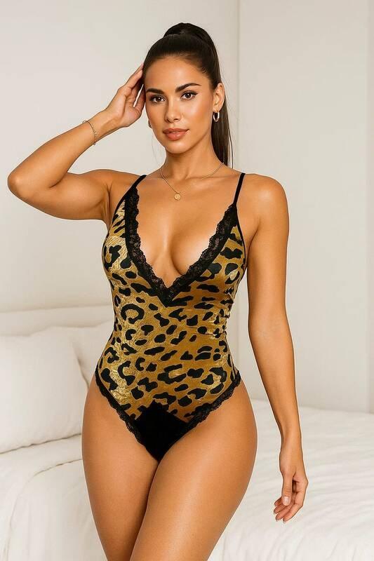 Leopar Desenli Dantel Tek Parça Body Venlisa 2901 - Görsel