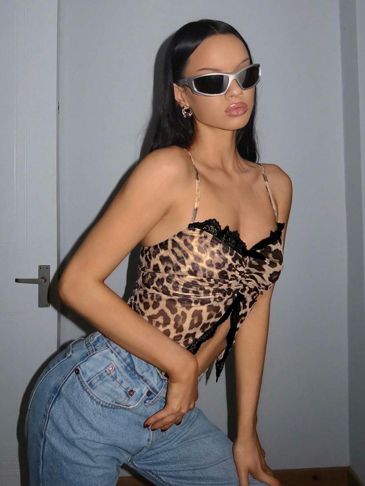 Fuşya Leopar Desenli Dantelli Büstiyer Ruselin 5095 - Kahvereni