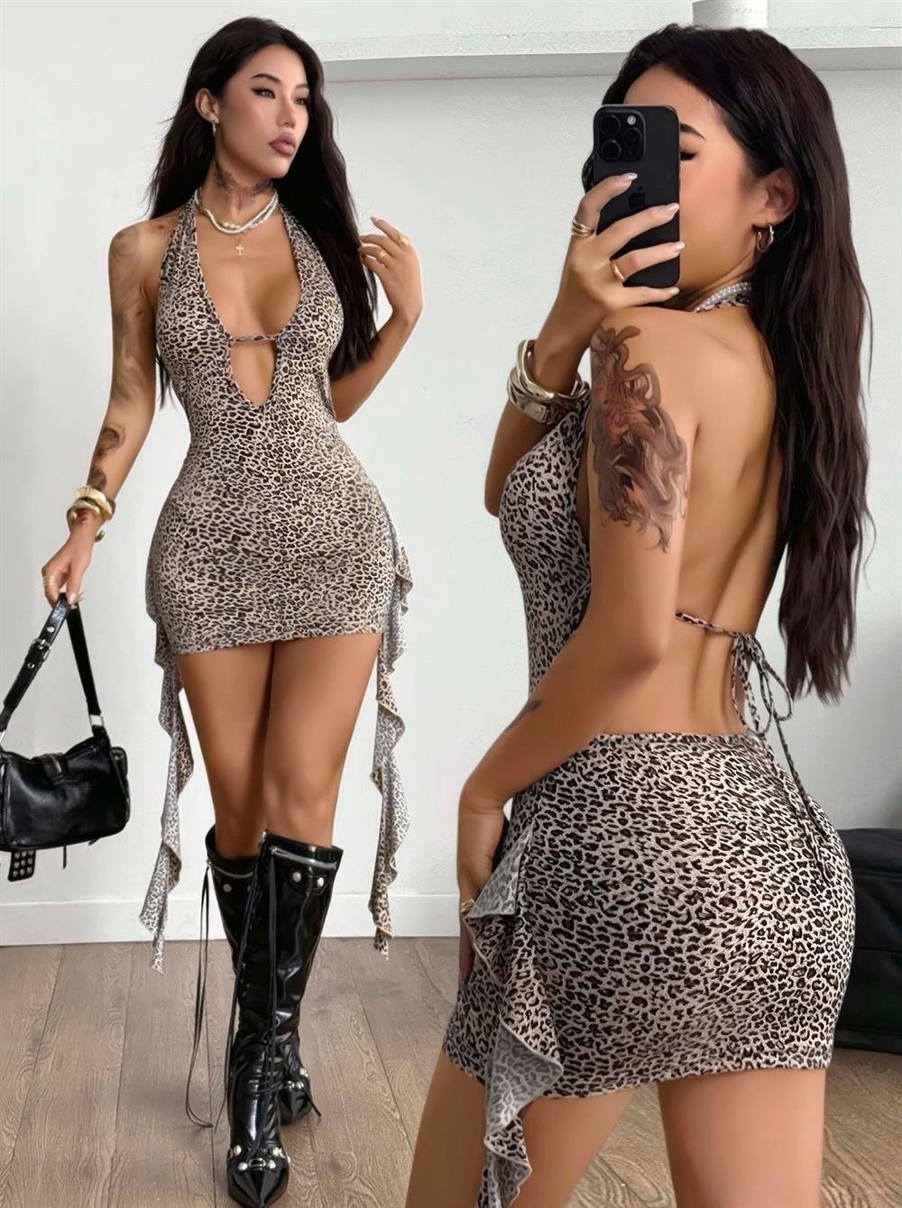 Ruselin Leopar Desenli Sırt Dekolteli Fantazi Elbise Ruselin 2239 - Görsel 2