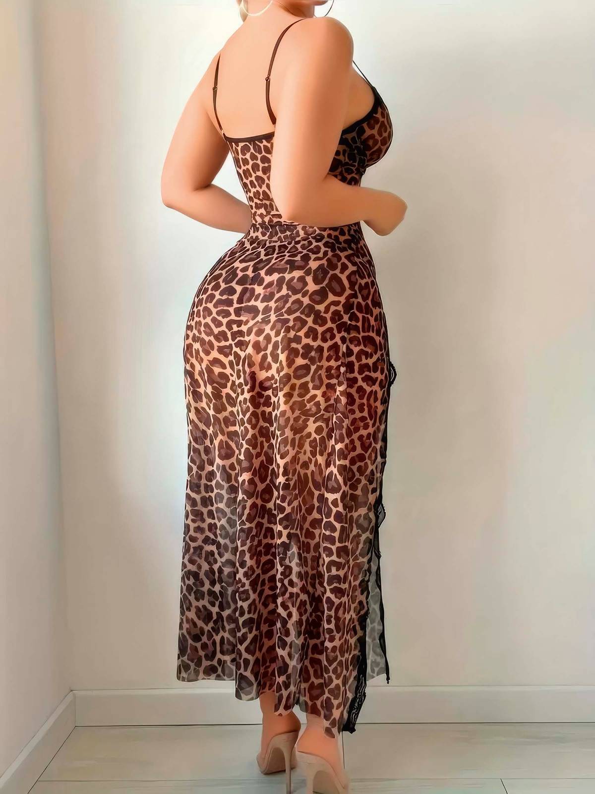 Leopar Dekolteli Tek Parça Body Lily Bianca 202 - Kahverengi