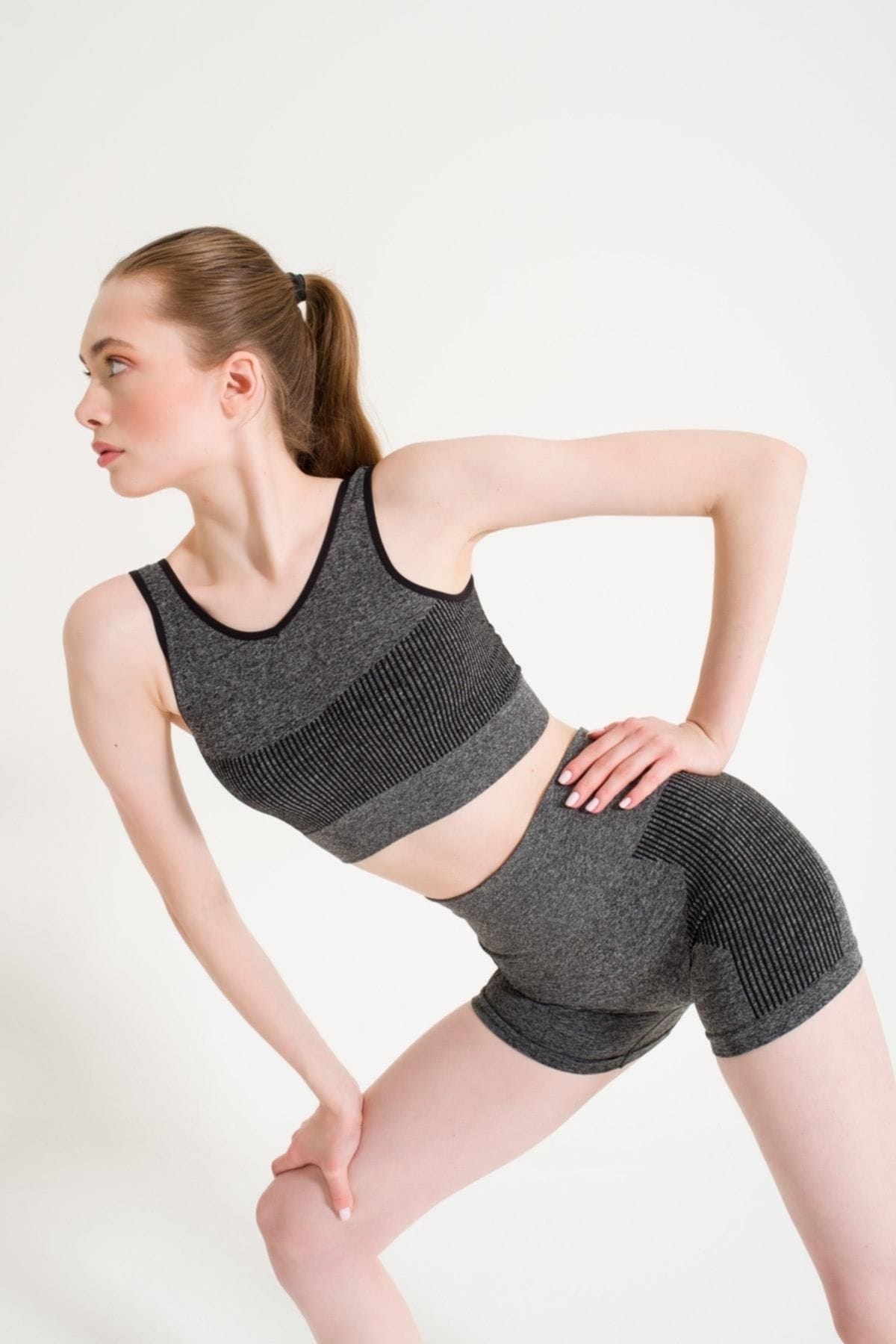 Dikişsiz Melanjlı Kalın Askılı Sporcu Sütyeni FormActive 1710 - Siyah