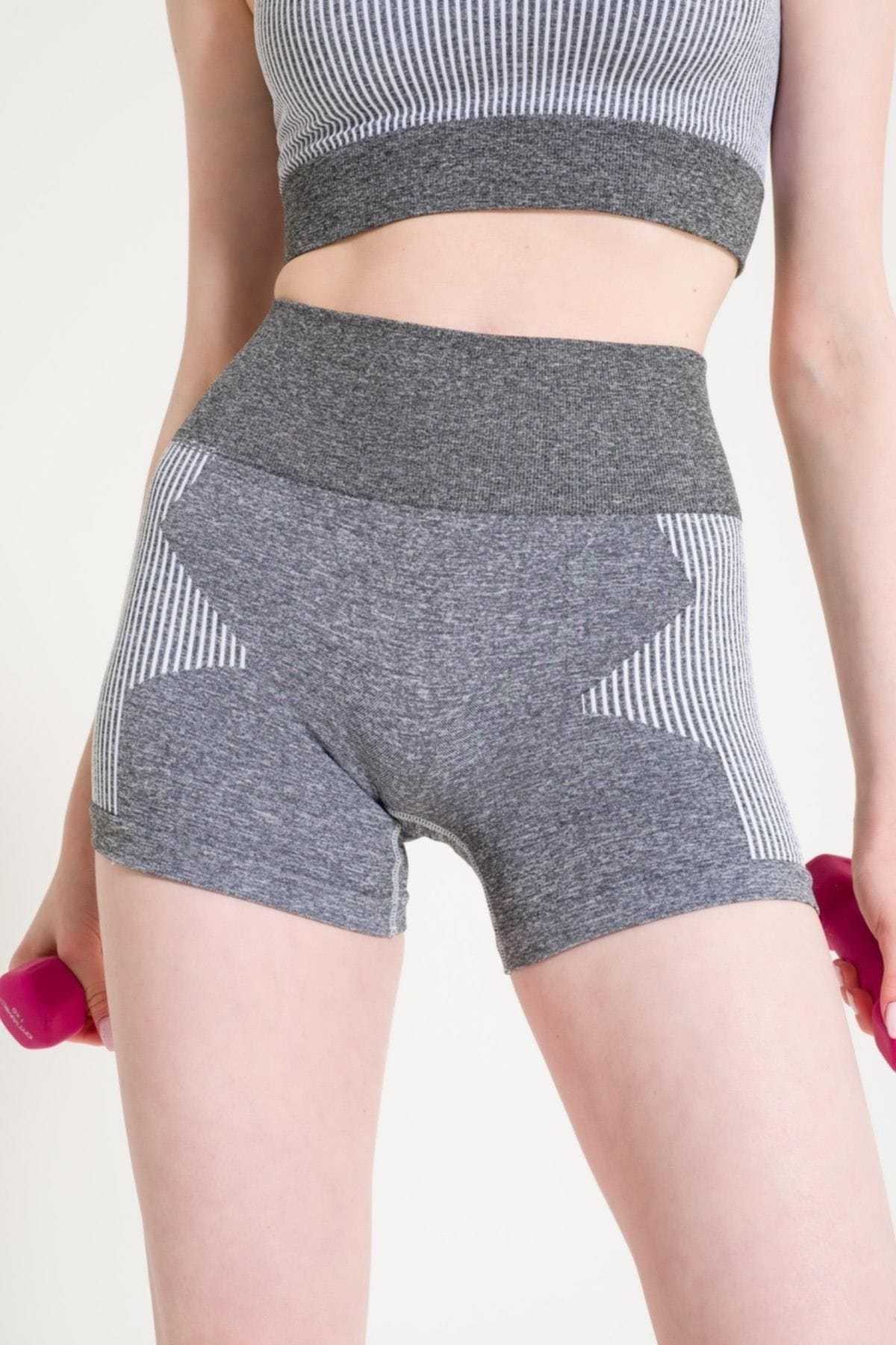 Dikişsiz Yüksek Bel Toparlayıcı Spor Şort FormActive 1725 - Beyaz