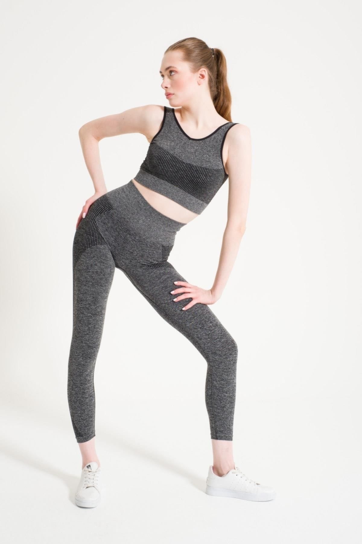 Dikişsiz Melanjlı Yüksek Bel Spor Tayt FormActive 1700 - Siyah