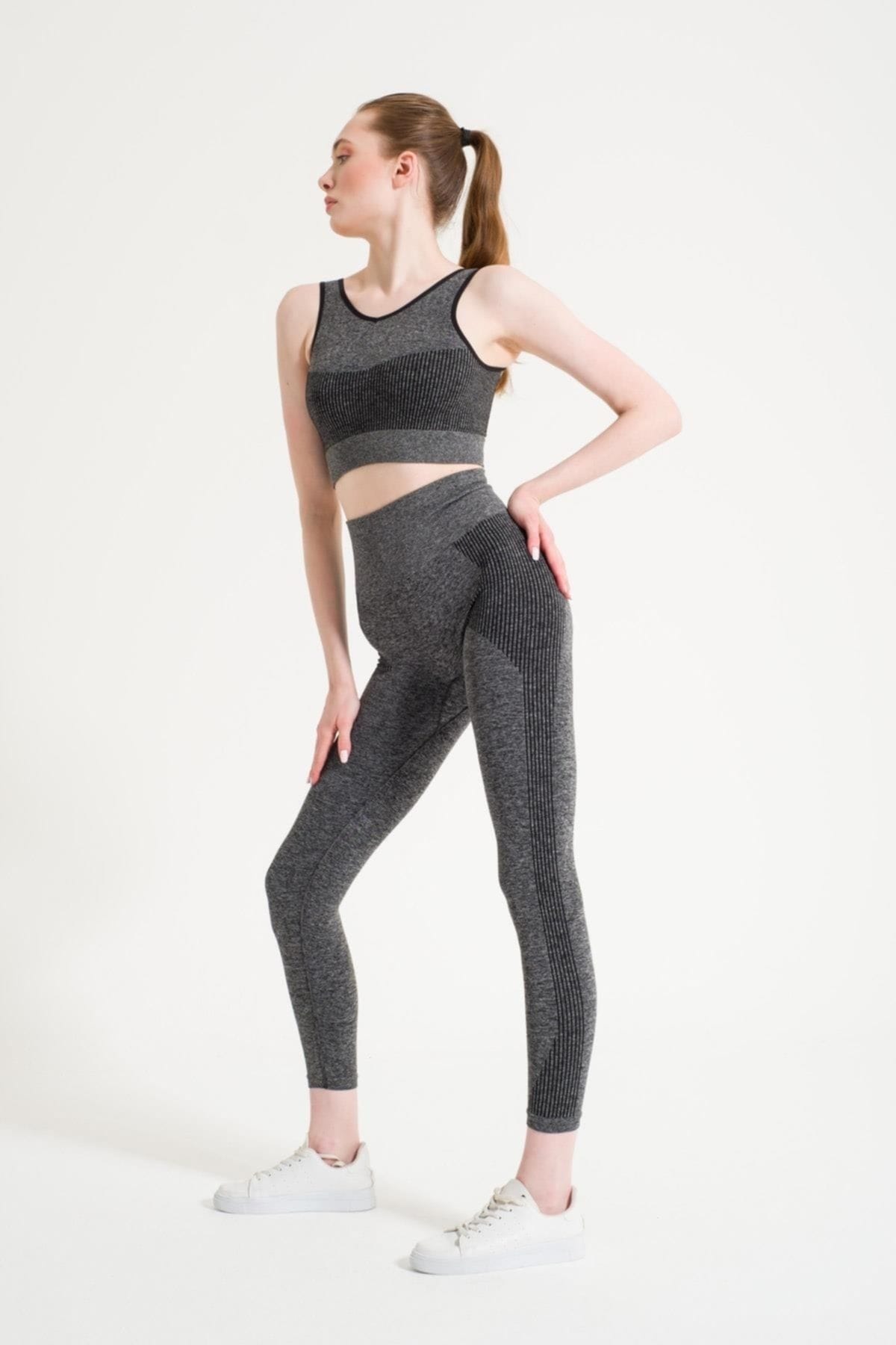 Dikişsiz Melanjlı Yüksek Bel Spor Tayt FormActive 1700 - Siyah