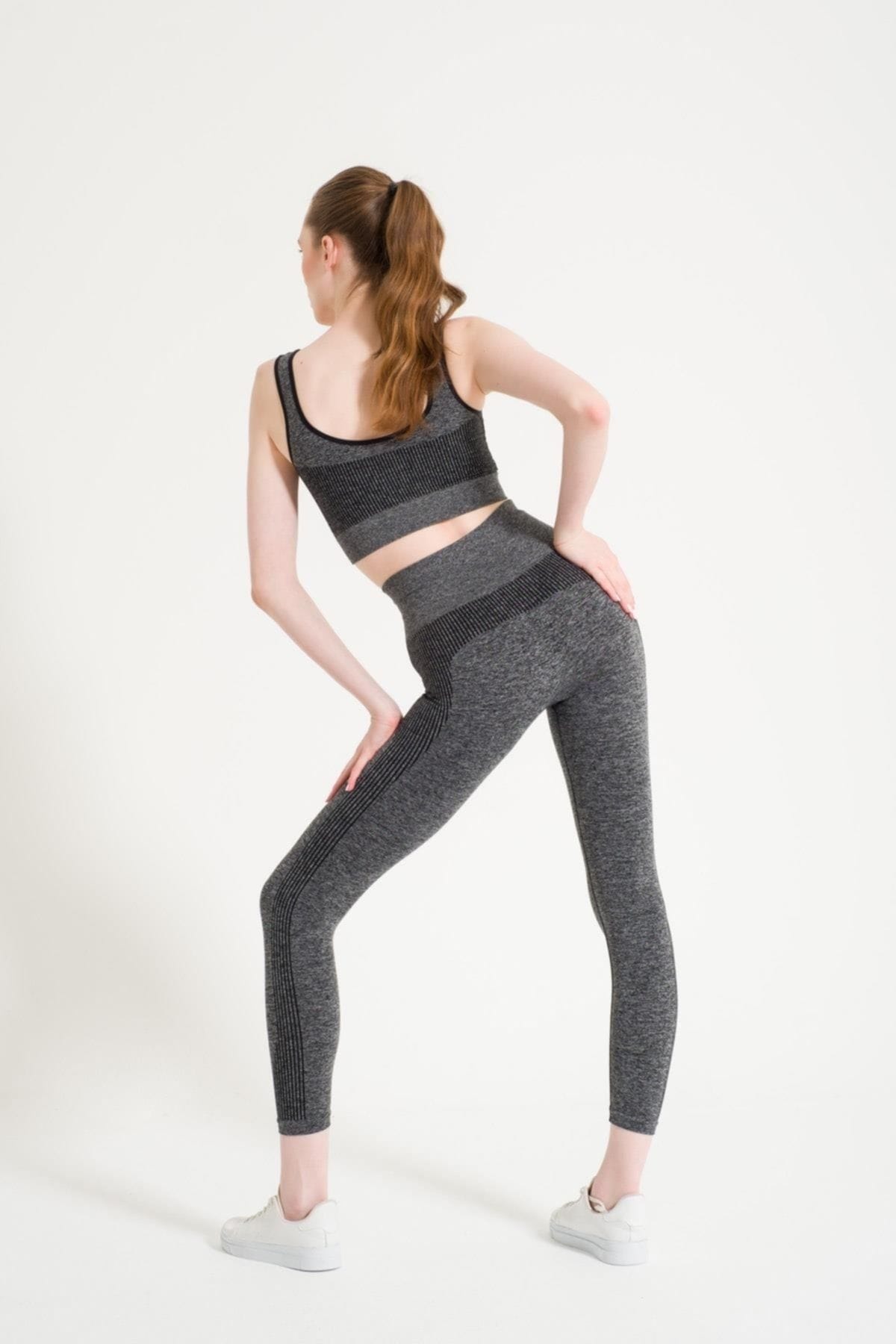 Dikişsiz Melanjlı Yüksek Bel Spor Tayt FormActive 1700 - Siyah