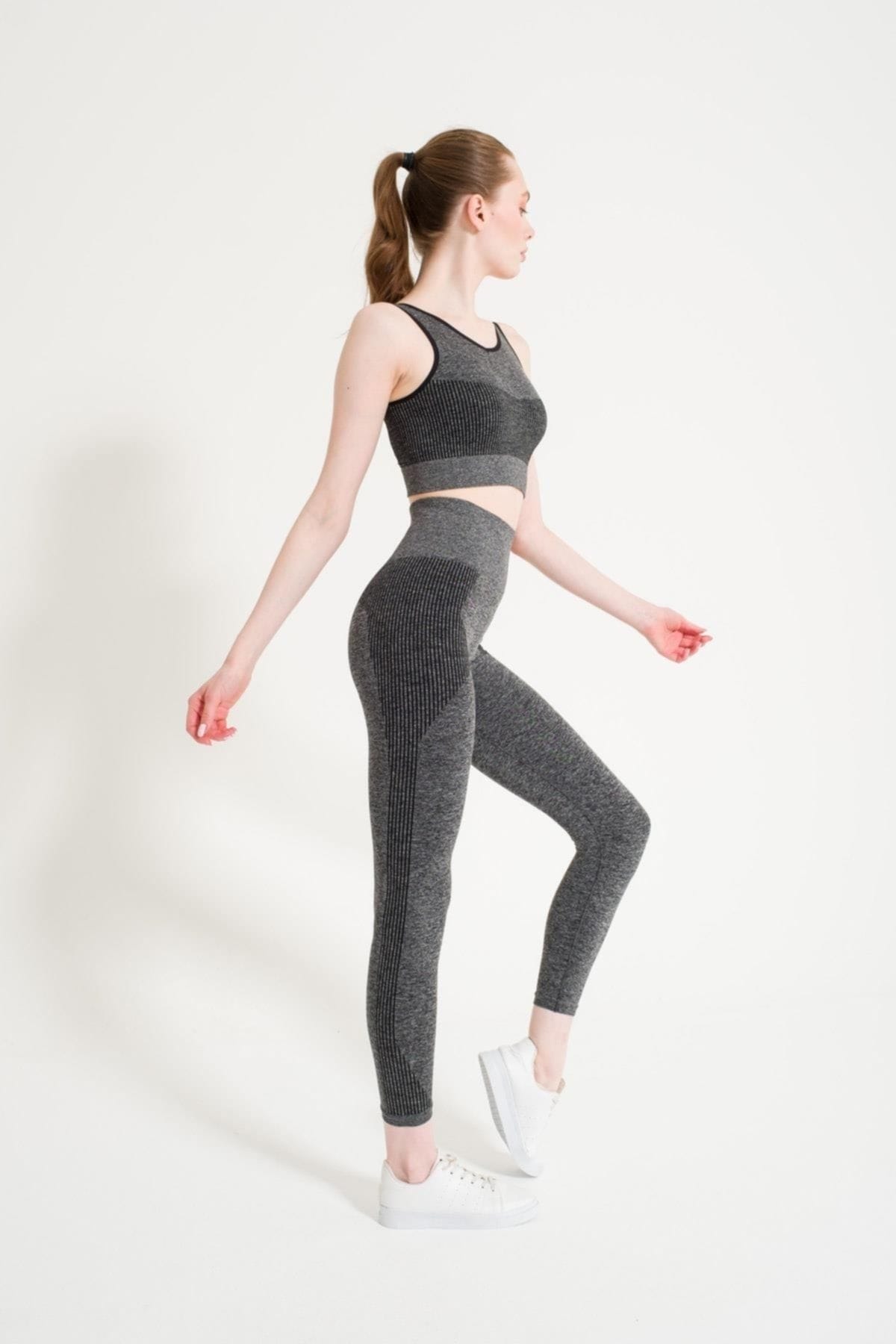 Dikişsiz Melanjlı Yüksek Bel Spor Tayt FormActive 1700 - Siyah