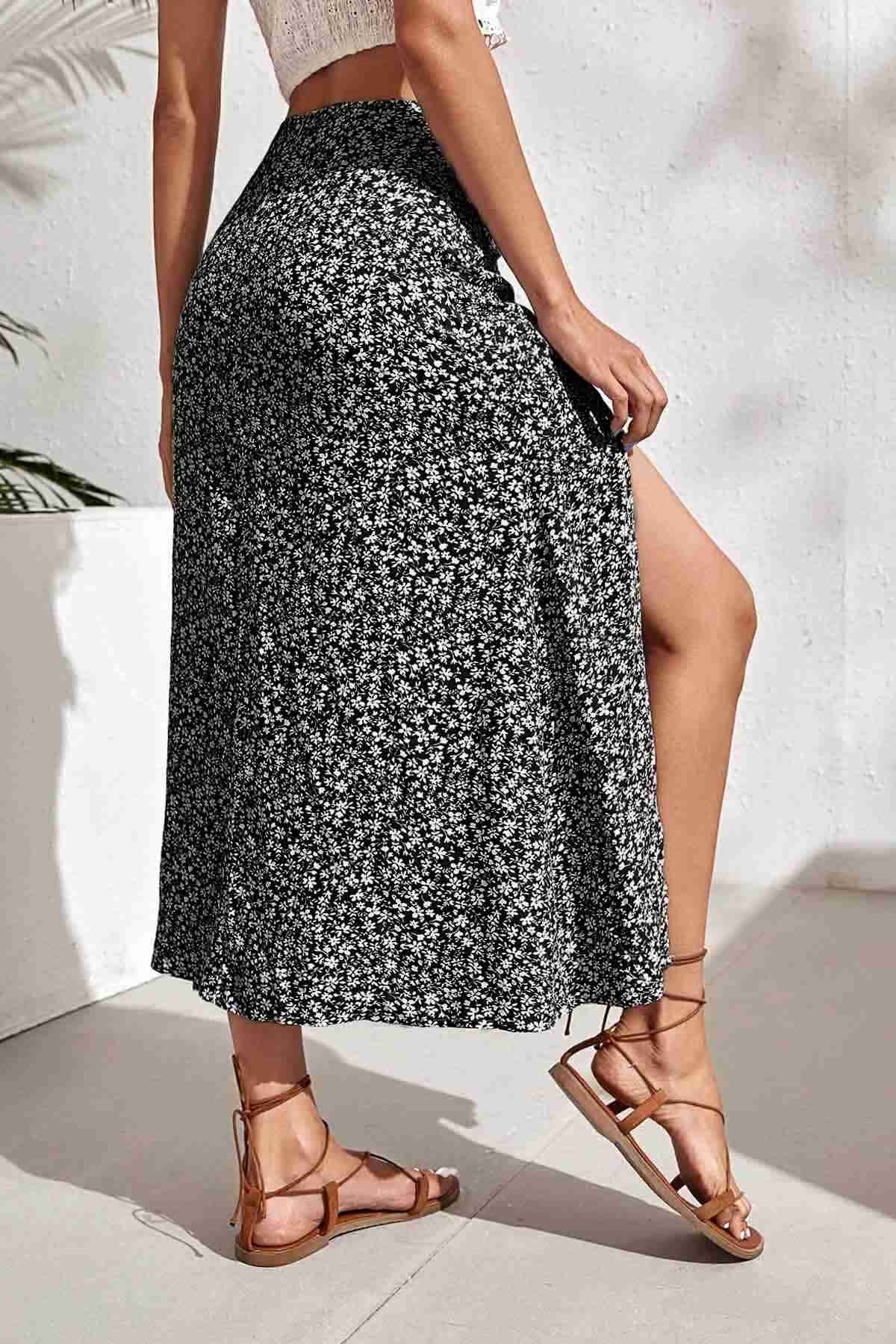 Çiçekli Yırtmaç Detaylı Etek Çok Renkli Merry See MS7116 Çok Renkli - Çok Renkli