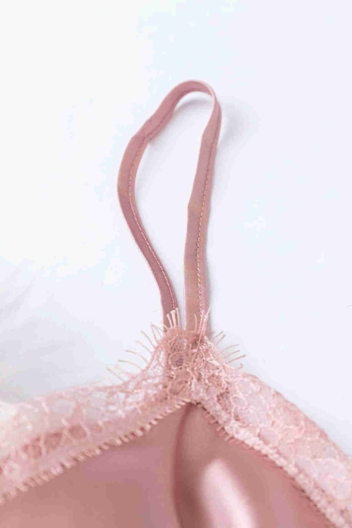 Dantel İşlemeli Çiçek Desenli Pembe Şort Pijama Takımı Merry See MS3260 - Pembe