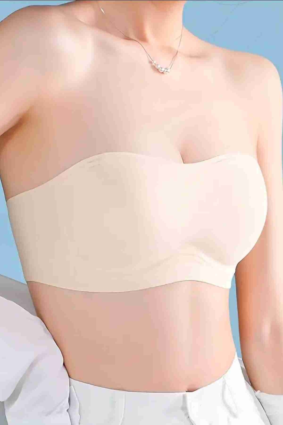 Merry See Merry See Dikişsiz Balensiz Çıkarılır Pedli Lazer Kesim Kaydırmaz Şeffaf Silikonlu Straplez Sütyen AN2003 Ekru - Görsel 3