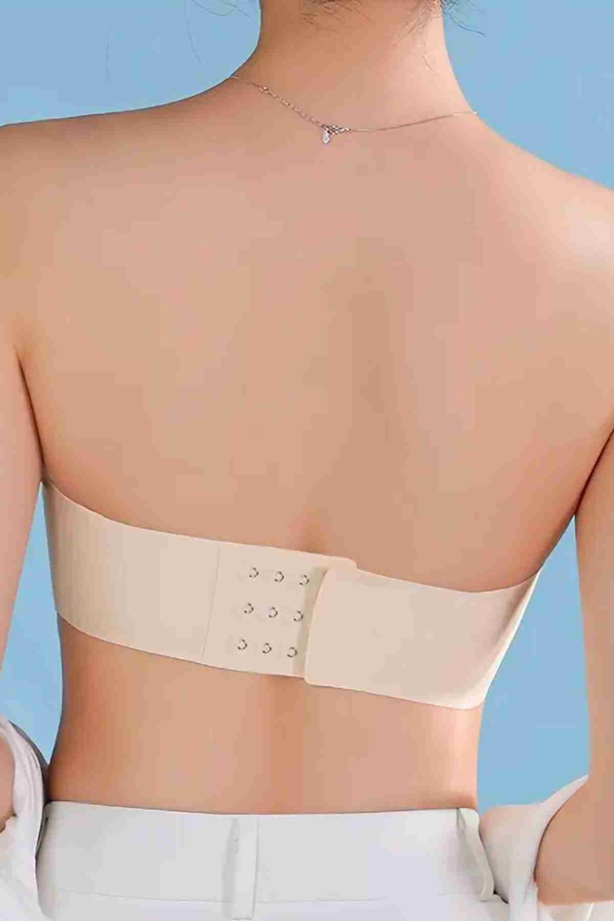 Merry See Merry See Dikişsiz Balensiz Çıkarılır Pedli Lazer Kesim Kaydırmaz Şeffaf Silikonlu Straplez Sütyen AN2003 Ekru - Görsel 4