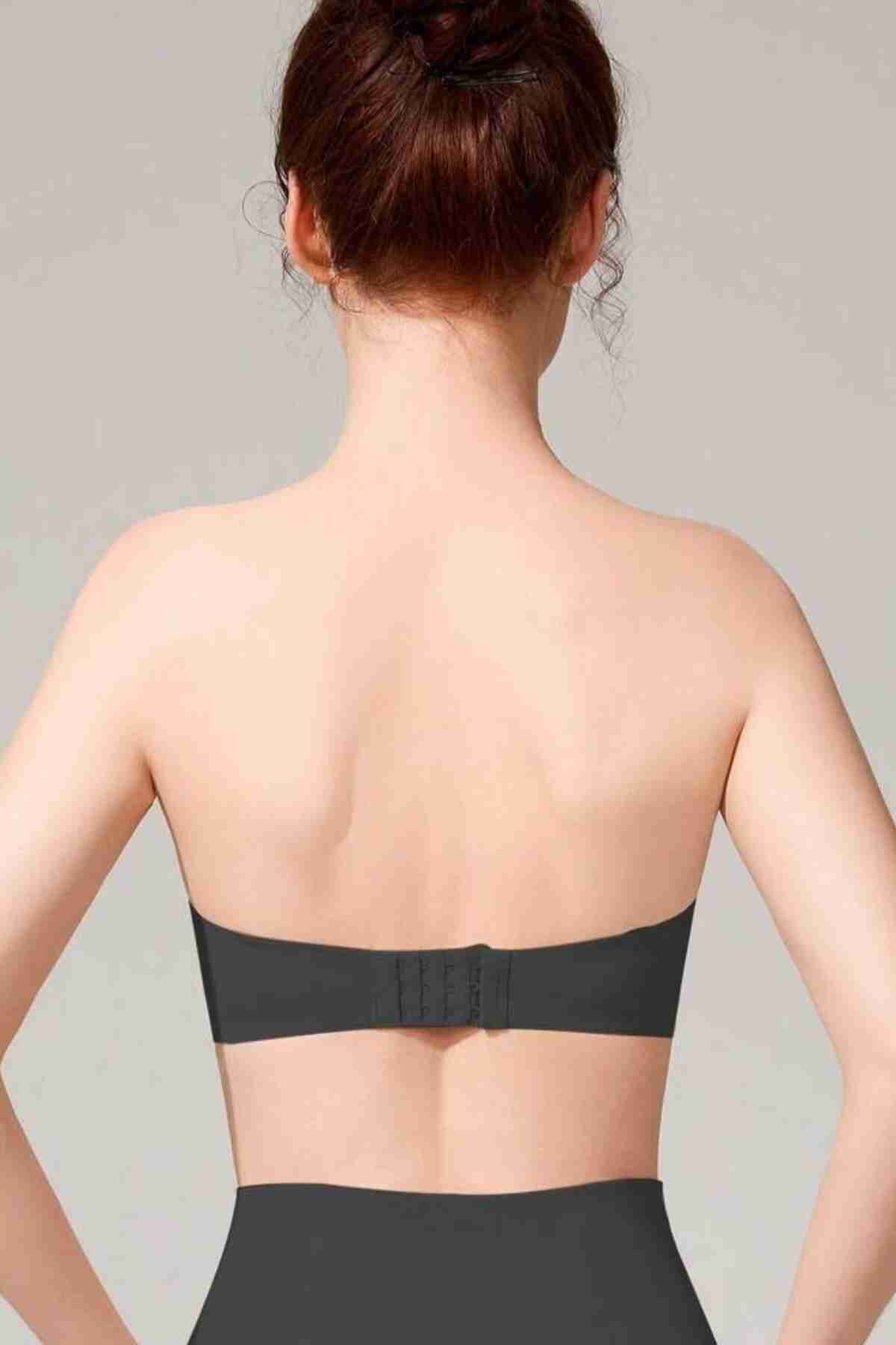 Dikişsiz Balensiz Çıkarılır Pedli Lazer Kesim Kaydırmaz Şeffaf Silikonlu Straplez Sütyen Merry See AN2003 Siyah - Siyah