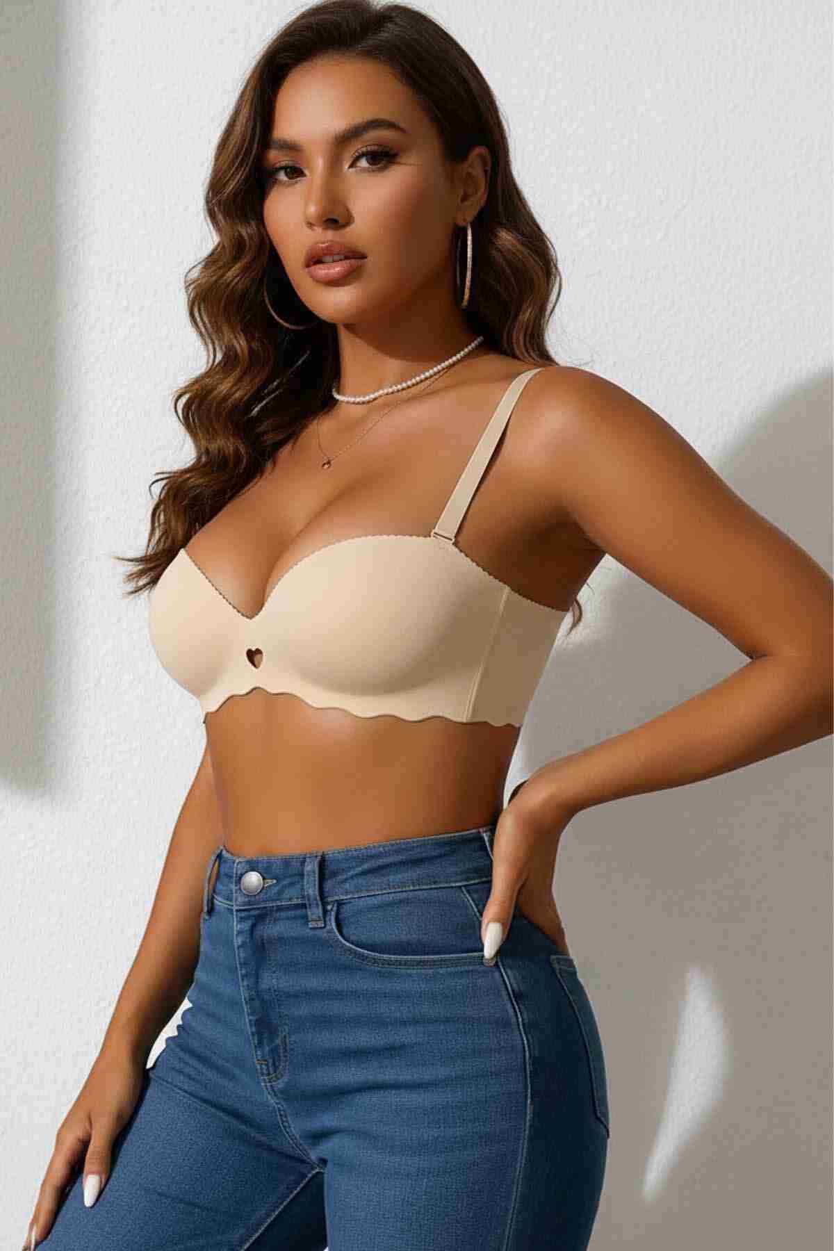 Dikişsiz Balensiz Hafif Destekli Kalpli Lazer Kesim Görünmez Sütyen Merry See MSB9975 TEN - Ten