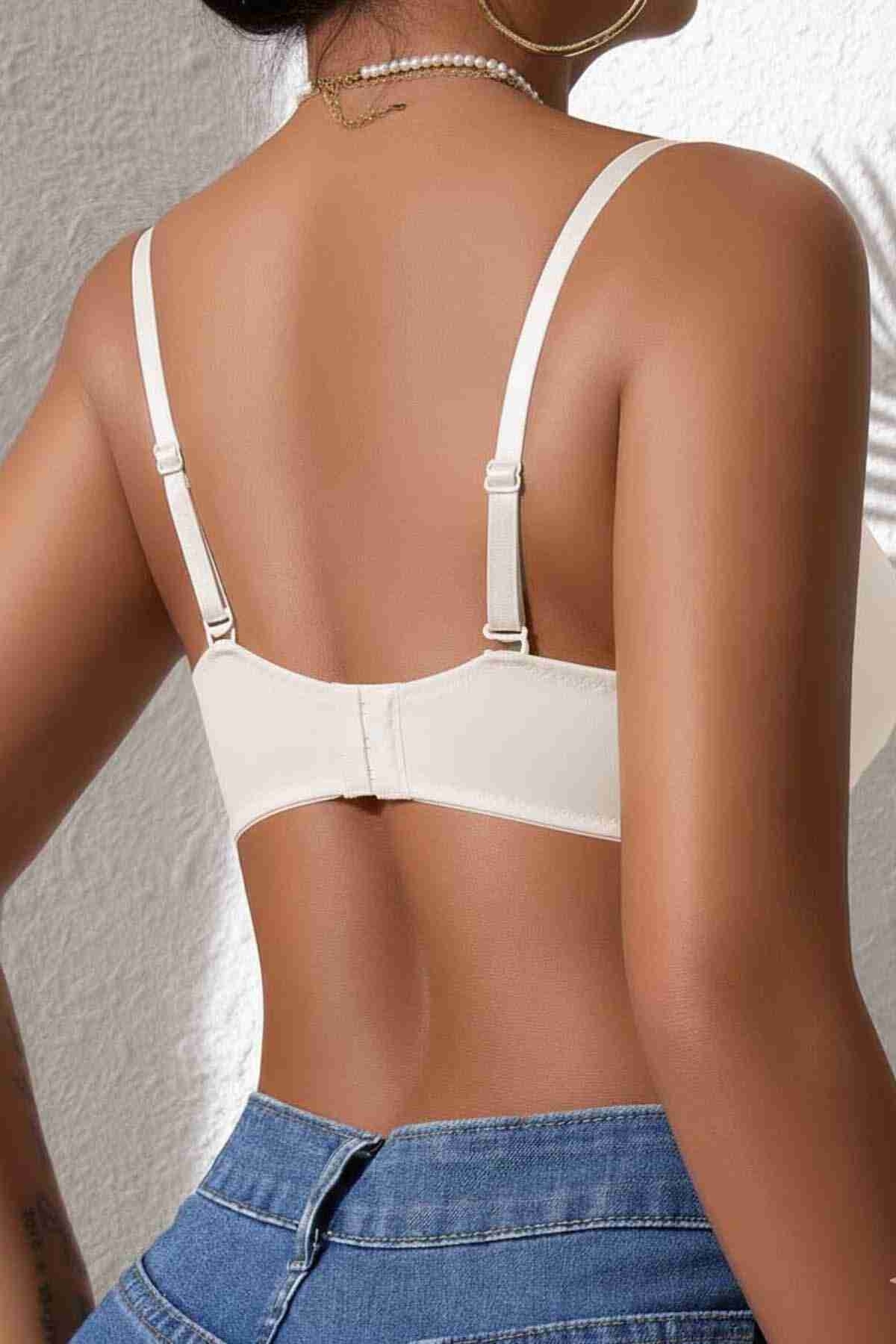 Dikişsiz Balensiz Hafif Destekli Parlak Lazer Kesim Görünmez Sütyen Merry See MSB7758 Krem - Krem