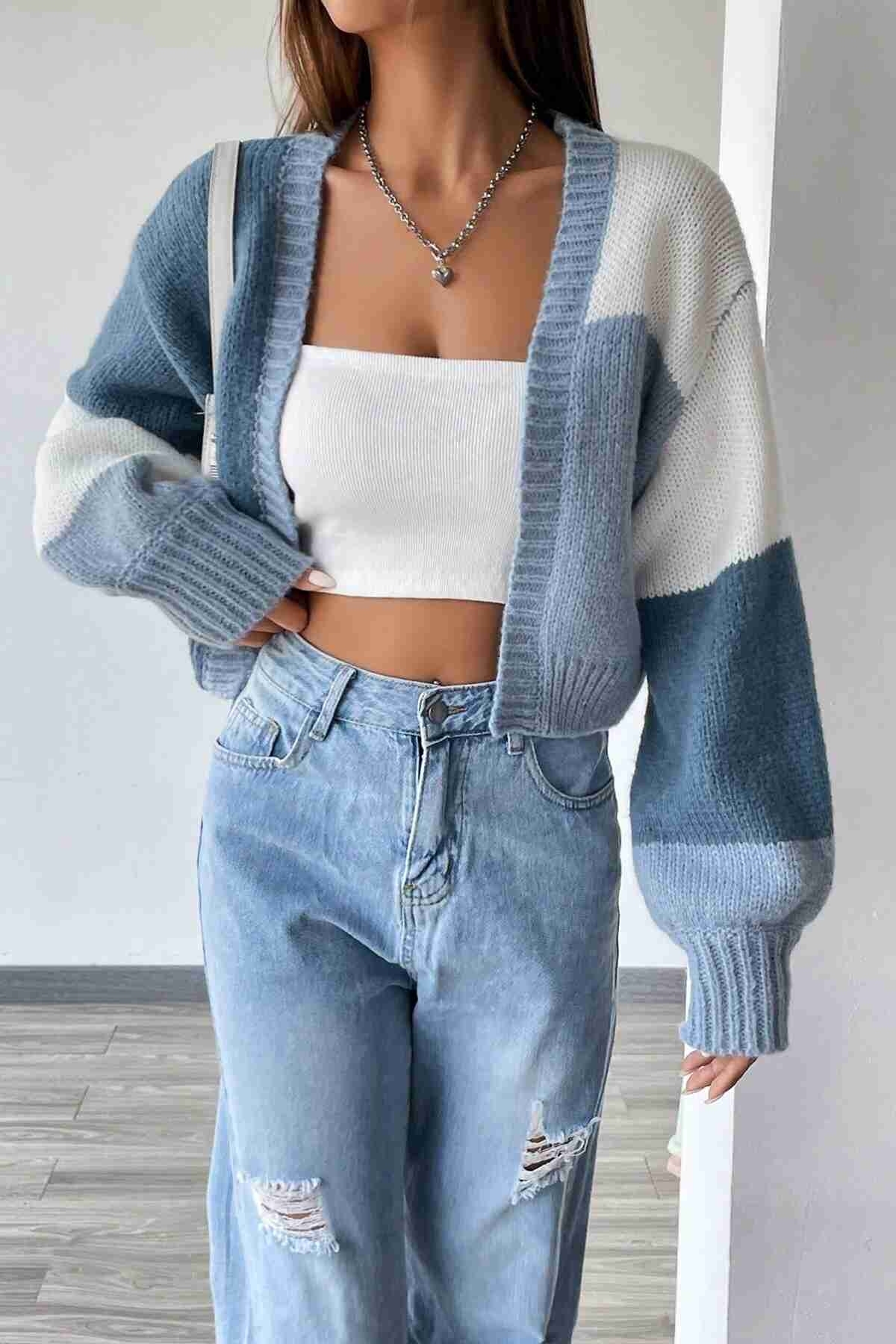 Düşük Omuzlu Yumuşak Dokulu Salaş Triko Hırka Merry See MS4418 Çok Renkli - Çok Renkli