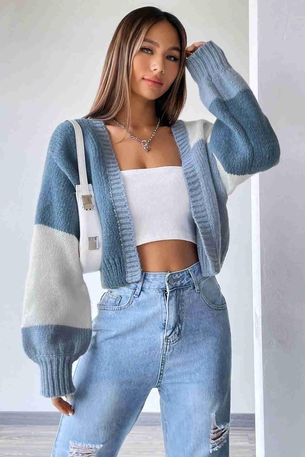 Düşük Omuzlu Yumuşak Dokulu Salaş Triko Hırka Merry See MS4418 Çok Renkli - Çok Renkli