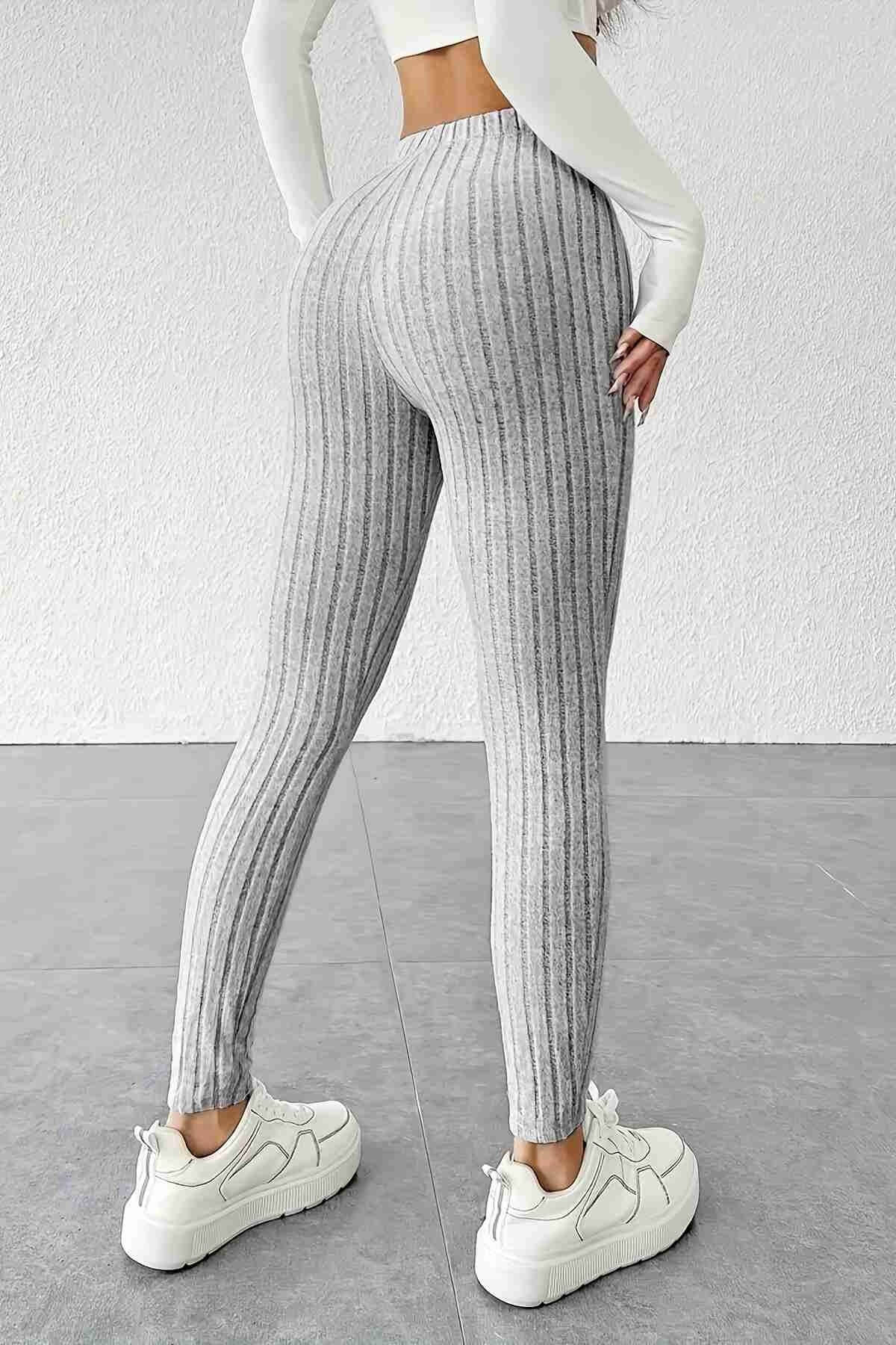 Yüksek Bel Özel Kumaş Tayt Gri Merry See MS4001 Gri - Gri