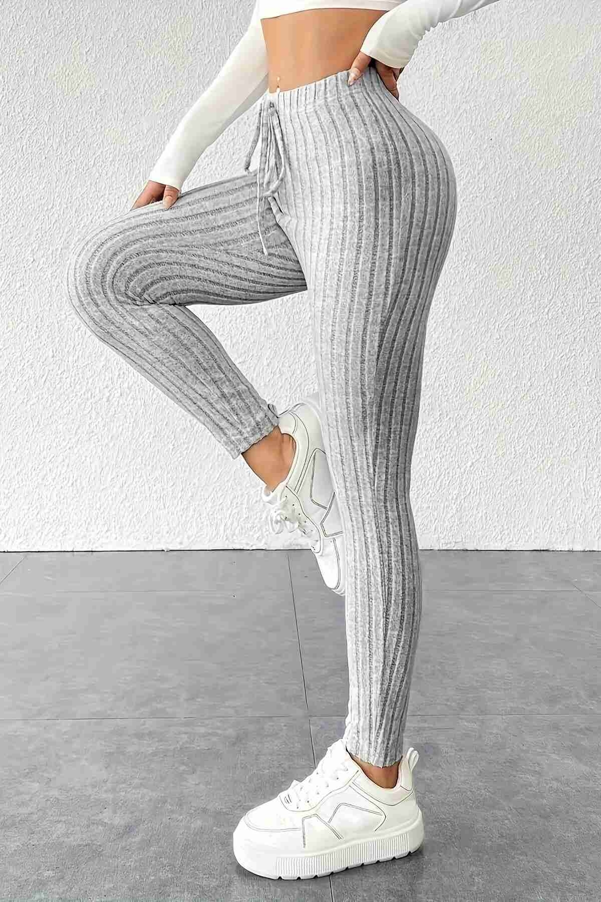 Yüksek Bel Özel Kumaş Tayt Gri Merry See MS4001 Gri - Gri