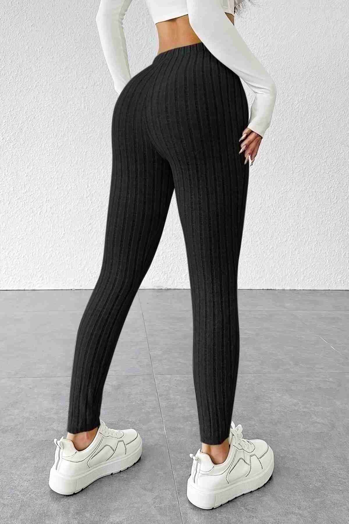 Fitilli Yüksek Bel Özel Kumaş Tayt Siyah Merry See MS4001 Siyah - Siyah