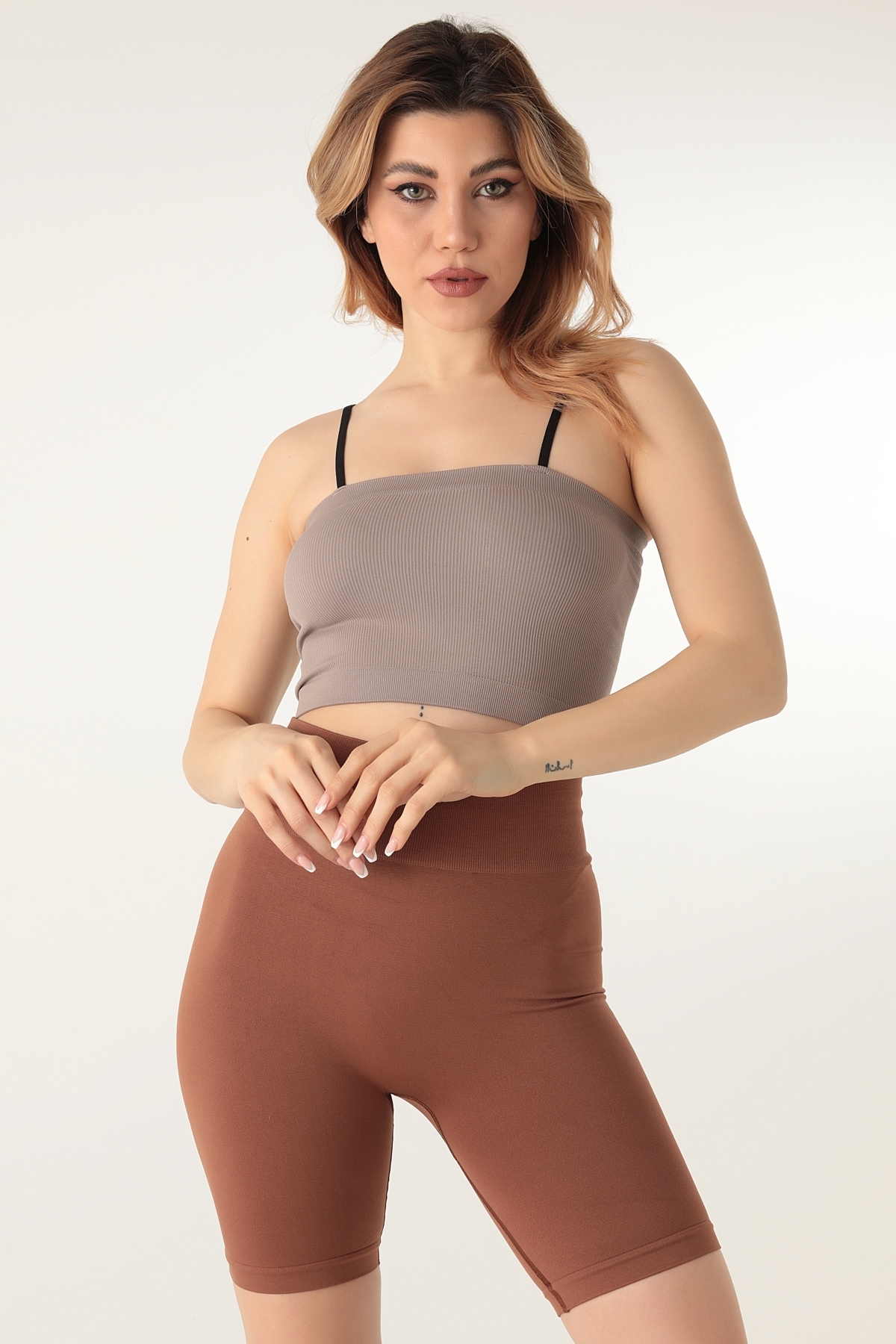 Straplez Askılı Fitilli Spor Büstiyer Miorre 999-ZZ0141 - Vizon