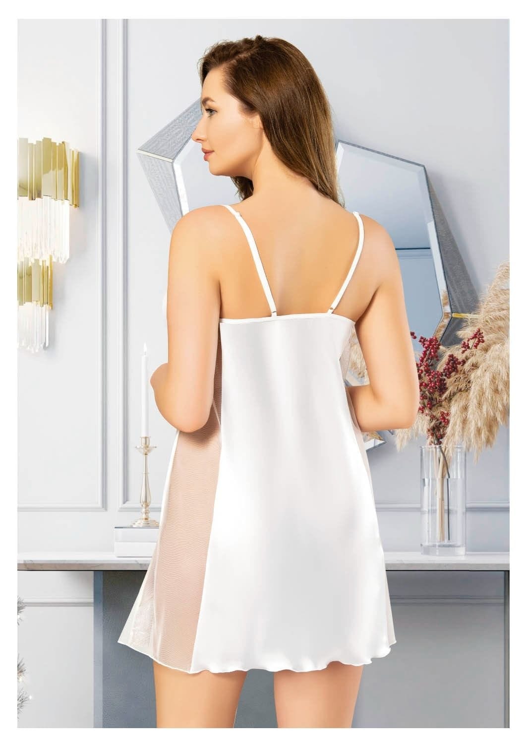 Büyük Beden İnce Askılı Saten Gecelik Beyaz Miss Laris 4023 - Beyaz