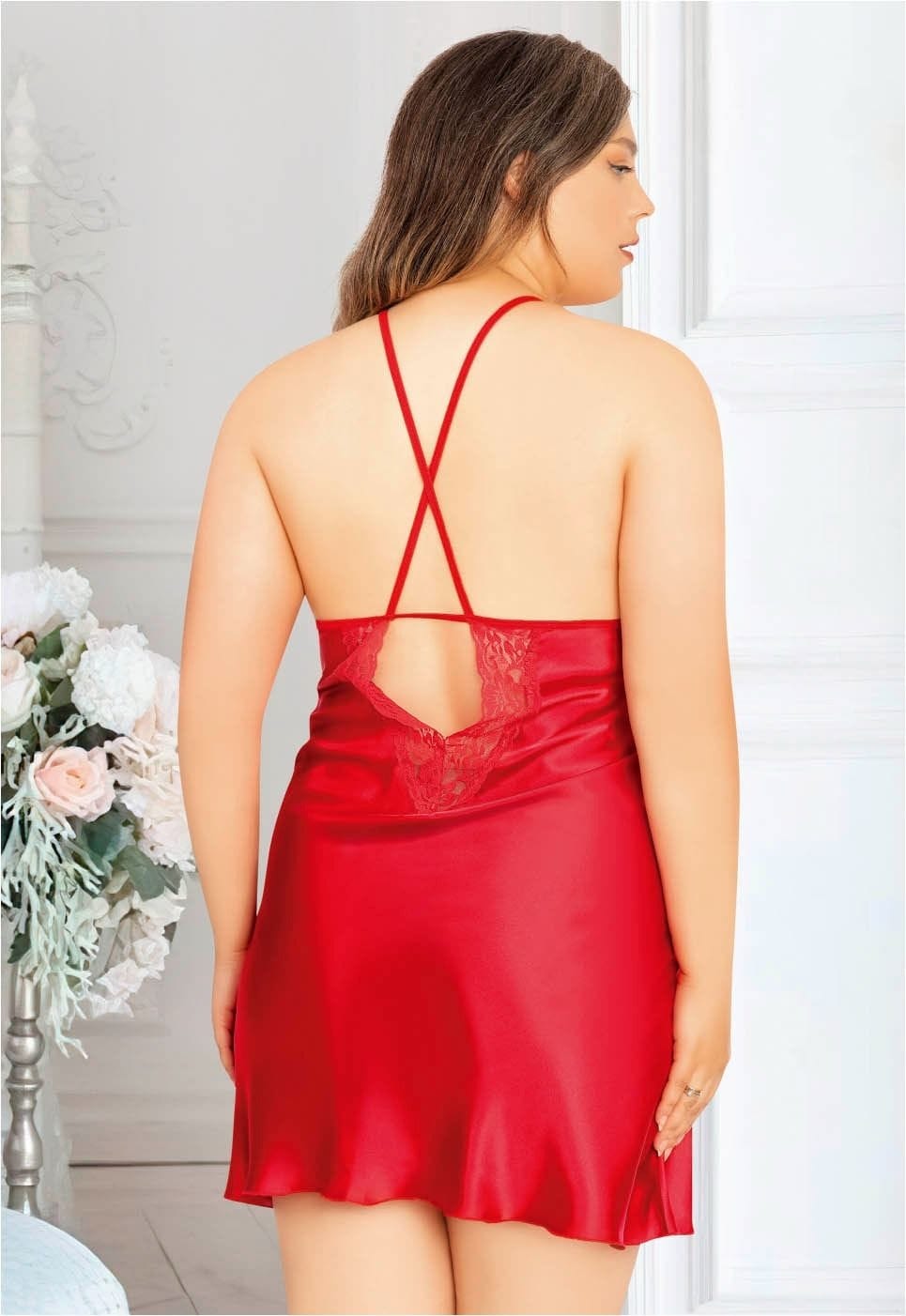 Şeffaf Dantel Askılı Mini Gecelik Miss Laris 4026 - Kırmızı