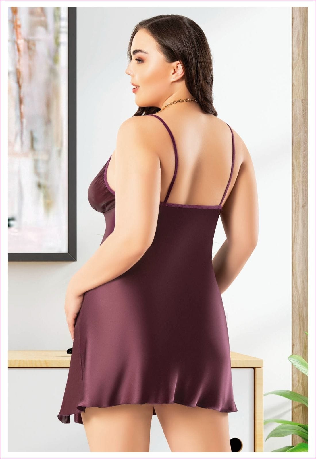 Saten Dokulu Büyük Beden Gecelik Bordo Miss Laris 4048 - Bordo