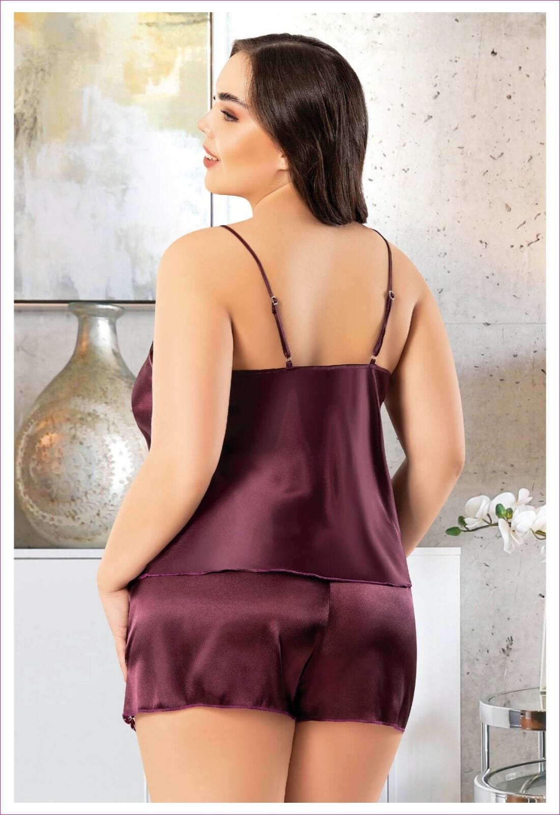 Dantelli Büyük Beden Ayar Askılı Şortlu Pijama Takımı Miss Laris 4228 - Görsel