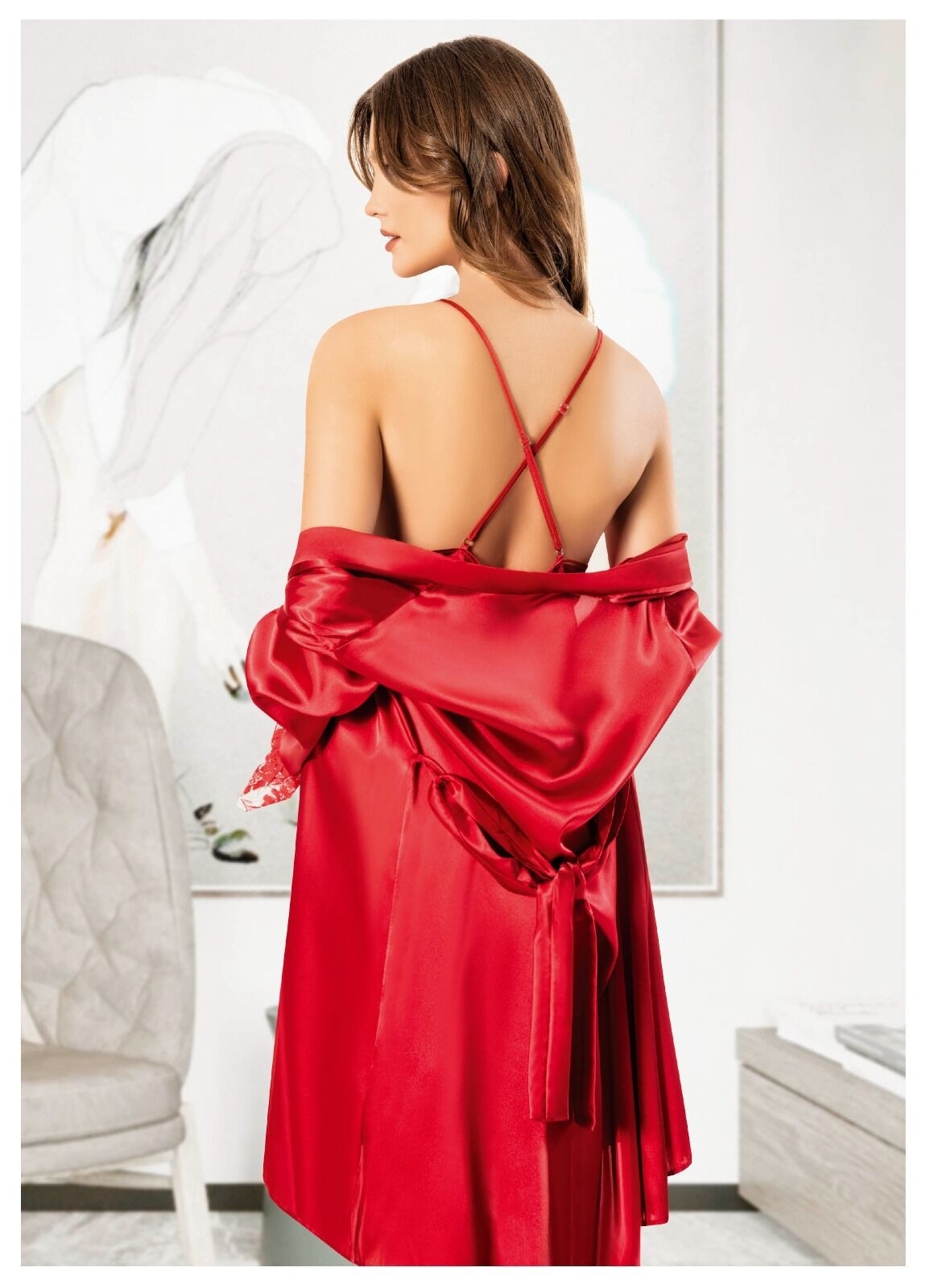 Fırfırlı Asimetrik Kesim Saten Kadın Gecelik Takım Miss Laris 5063 - Görsel