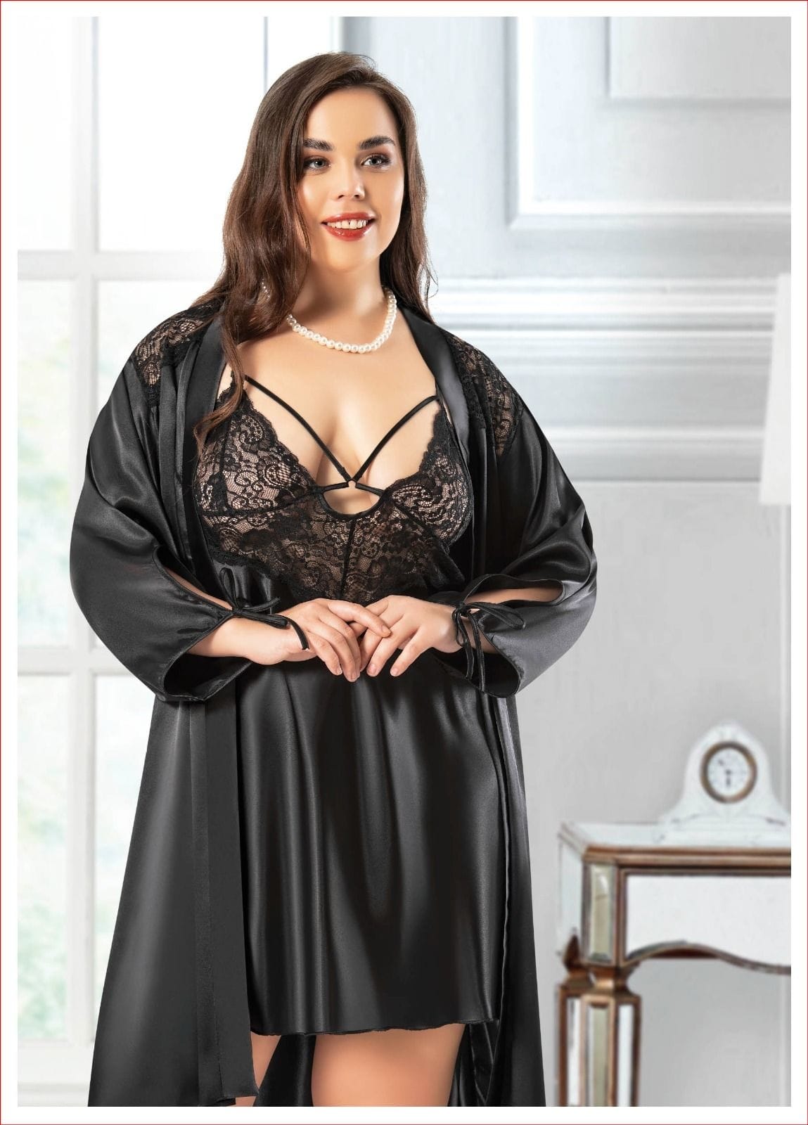 Miss Laris Siyah Saten İkili Takım Kadın Gecelik Miss Laris 6006 - Görsel 2